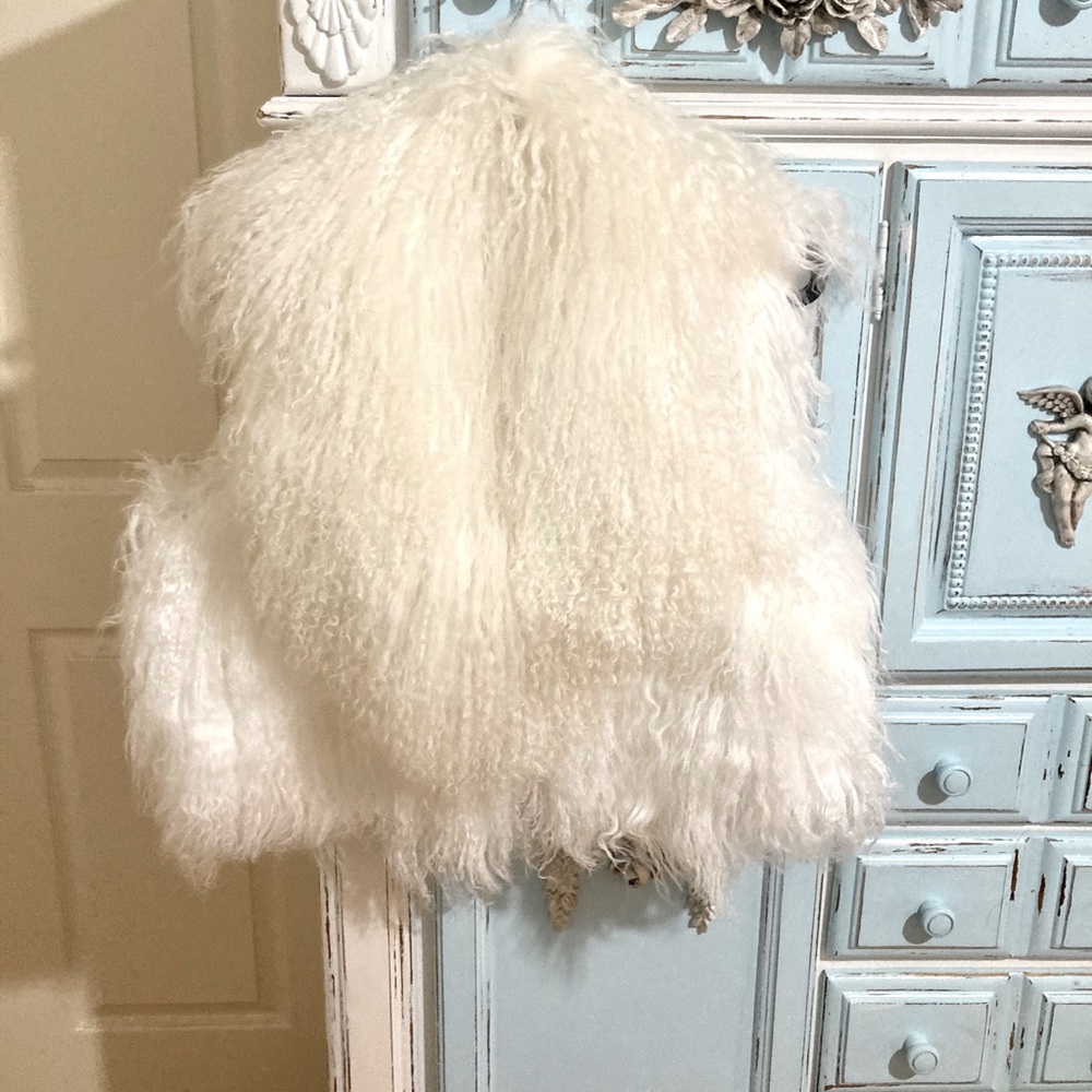 Authentic white Mongolian sheep fur vest